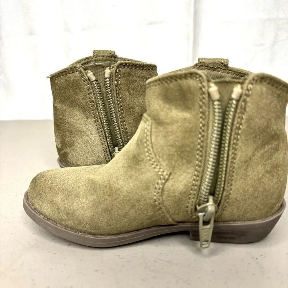 Old Navy Olive Faux‎ Suede Side Zip Western Ankle Bootie Toddler Size 7